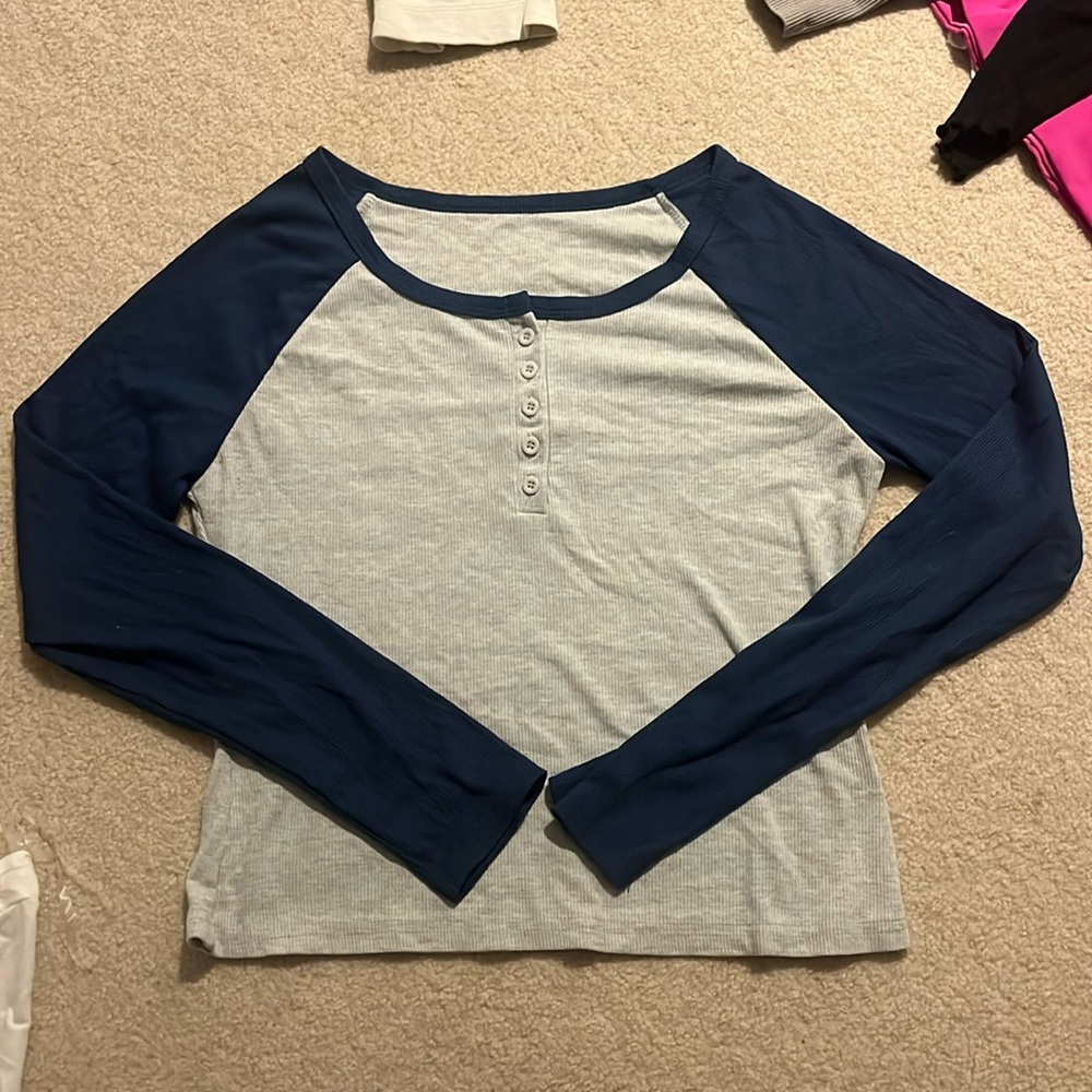 Shein long sleeve top, color block grey & blue, size Large